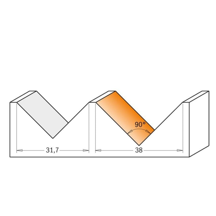 Fresa para Ranuras en V 90º D31.7x19 Mango 8 915.317.11 CMT