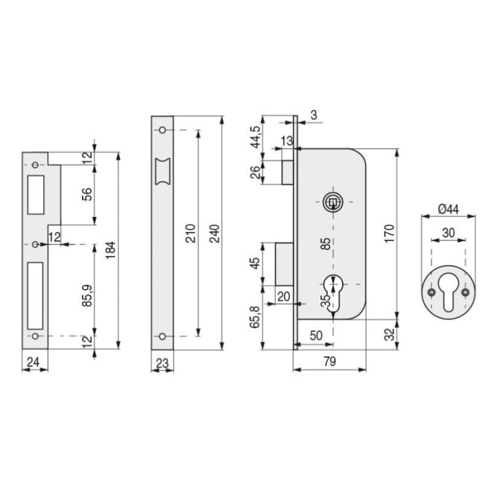 CERRADURA CANTO 2030/50/HL TESA RESBALON+PALETON