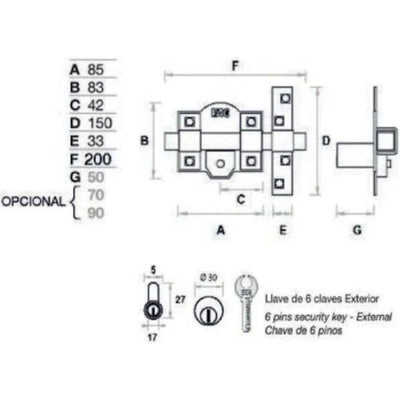 CERROJO FAC 946 RP80 B70MM UVE LATON