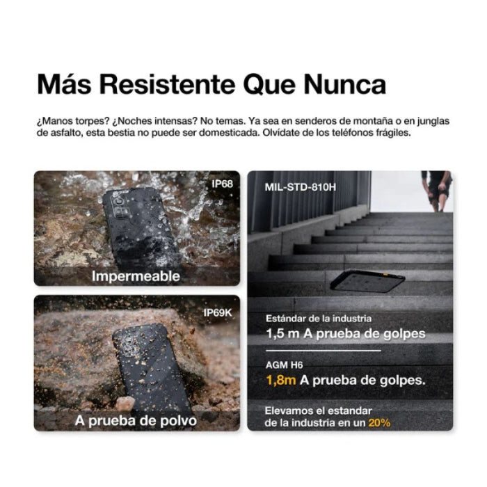 Movil Regurizado AGM H6 4G IP68 IP69K 8+8GB RAM + 256MB ROM 4900MAH