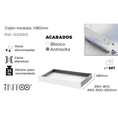 Set Cajón Modular SLIM H80 550mm. Blanco. 20664 Nobatech
