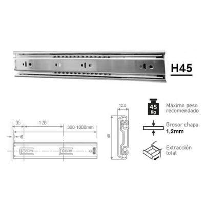 Juego Guía De Extracción Total H45, 450MM. ZINC. 20348 NOBATECH