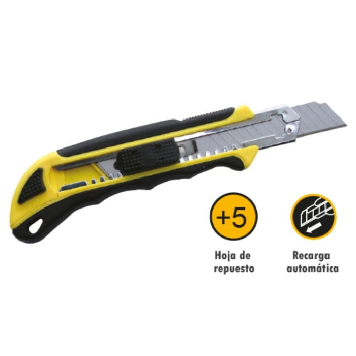 Cutter Recargable Automático Bimaterial Con 5 Repuestos De 18MM Blister 23117 FERROTECH