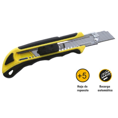 Cutter Recargable Automático Bimaterial Con 5 Repuestos De 9MM 24840 BLISTER FERROTECH