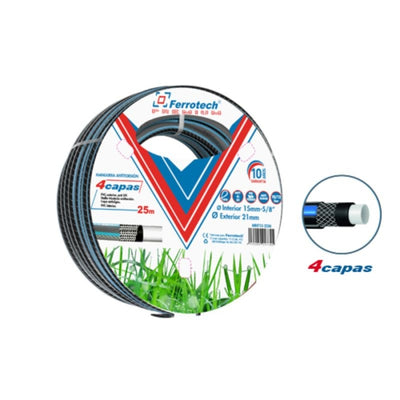 Manguera 4 Capas PVC int 19 ext.24,3 50MT Gris Y Azul 24777 FERROTECH