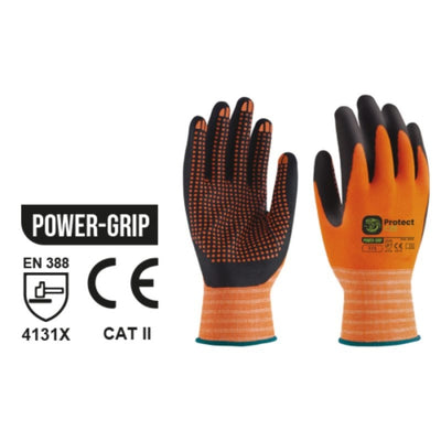 Guante Power-Grip Nitrilo + Puntos Negro-naranja T10-XL Protect05 28384 N05