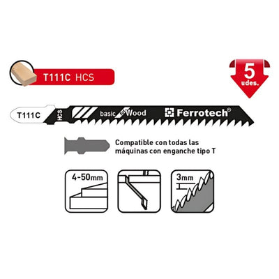 Hoja De Calar Madera T111C 100mm 8TPI (5 Ud) 27650 FERROTECH N05
