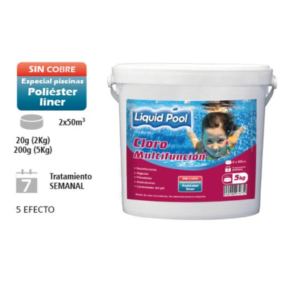 Cloro multifunción. S/cobre, pastilla 200gr. 5Kg. CLMUL-5KG Liquid Pool