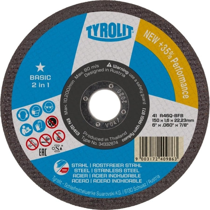 Tyrolit Disco Corte 2en1 Inox / Hierro Basic 115X2,5X22