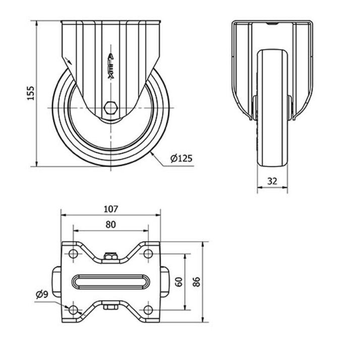 Rueda Poliamix / Poliuretano 125mm 200Kg ALEX 2-2363