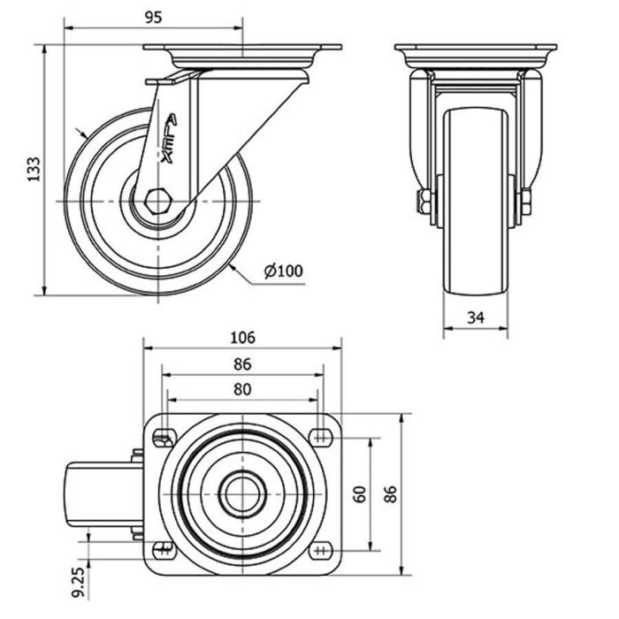 Rueda Poliamix 100mm 400Kg ALEX 2-0237