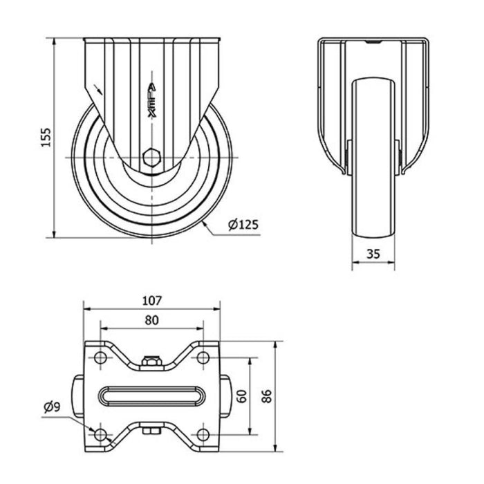 Rueda Poliamix 125mm 250Kg ALEX 2-0240