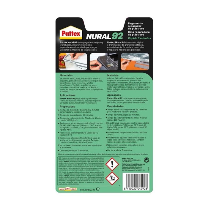 Pegamento Reparador Plásticos 22ml NURAL-92 PATTEX