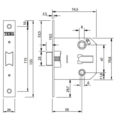 Picaporte Unificado Silencioso Inox 134USR5 TESA