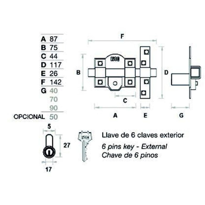 Cerrojo FAC 300R / 80 Plateado Bombillo 40mm