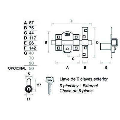 Cerrojo FAC 300R / 80 Plateado Bombillo 40mm