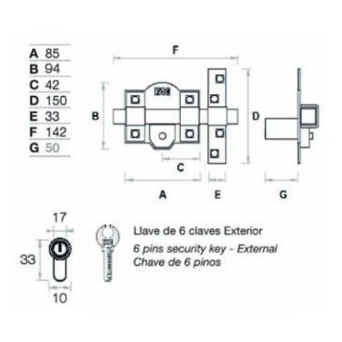 Cerrojo FAC 311R / 80 Sin Cilindro Classic Plateado