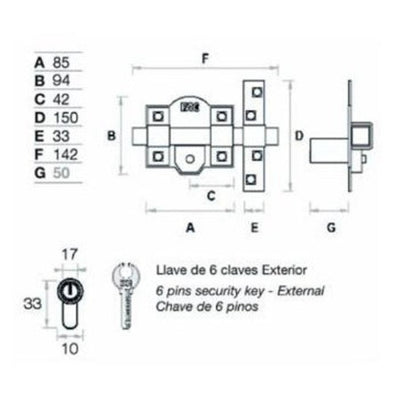 Cerrojo FAC 311R / 80 Sin Cilindro Classic Plateado