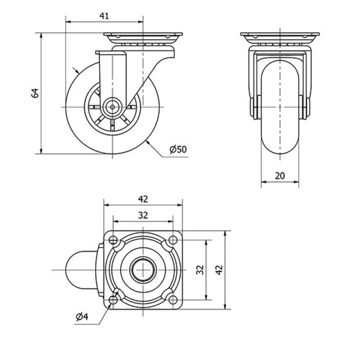 Rueda Giratoria Policarbonato 50mm 40kg 1-0659 ALEX