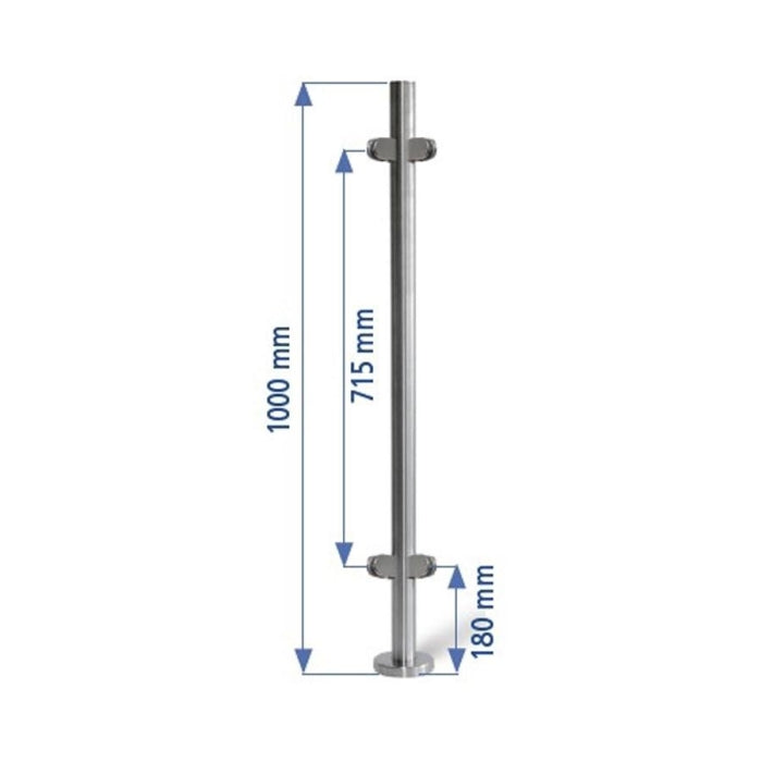 Poste 1000mmX42,4 + 2+2 Pinzas Vidrio 90º 8 Y 10mm. EC24204P90 IAM Design