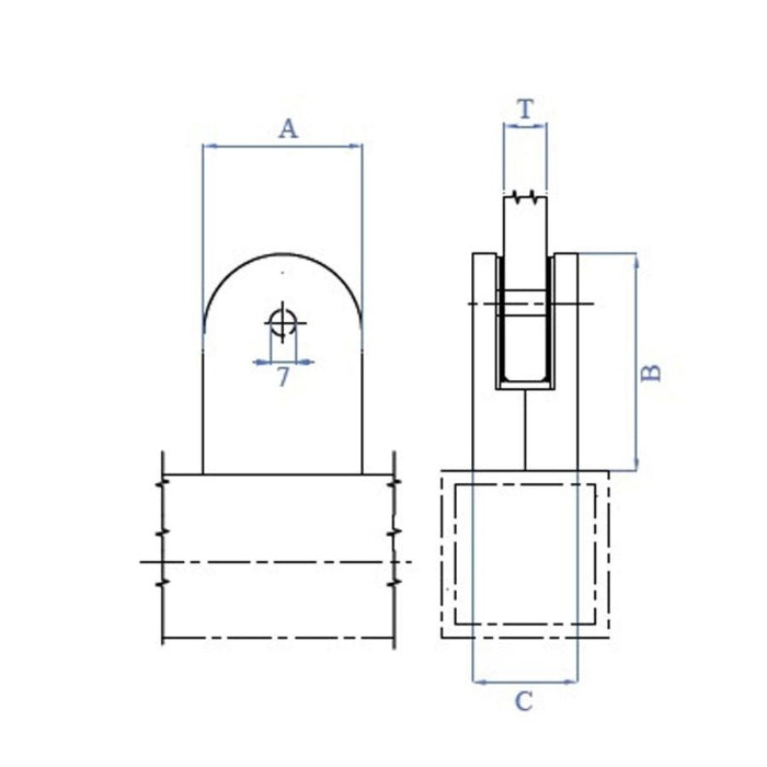 Pinza Acero Vidrio Rectangular Tubo 42,4mm. E0084 IAM Design
