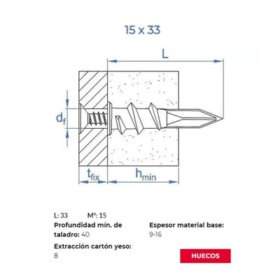 Caja de Tacos de Nylon para Pladur + Tornillo 15x33 (4uds) INDEX