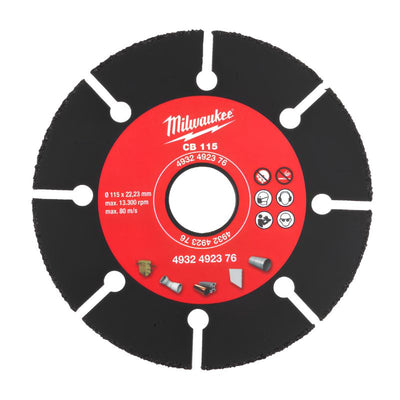 Disco con grano de carburo Milwaukee CB 115 mm x 1 mm para madera, plástico y cartón yeso - Ref. 4932492376