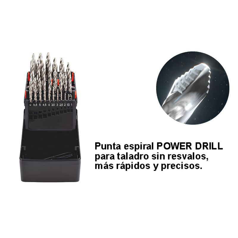 Juego de brocas HSS-G Ferrotech Premium POWER-DRILL DIN 338 Tipo N 1-10 mm - 19 piezas