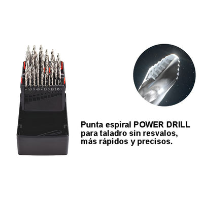 Juego de brocas HSS-G Ferrotech Premium POWER-DRILL DIN 338 Tipo N 1-10 mm - 19 piezas