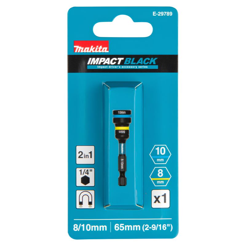 Llave de vaso desmontable Makita Impact Black E-29789 8/10 x 65 mm 1/4" magnética 2 en 1