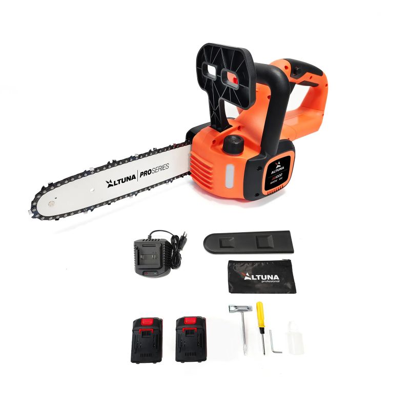 Motosierra a batería profesional ALTUNA AB1000 21 V 5 Ah 1000 W Brushless con 2 espadas