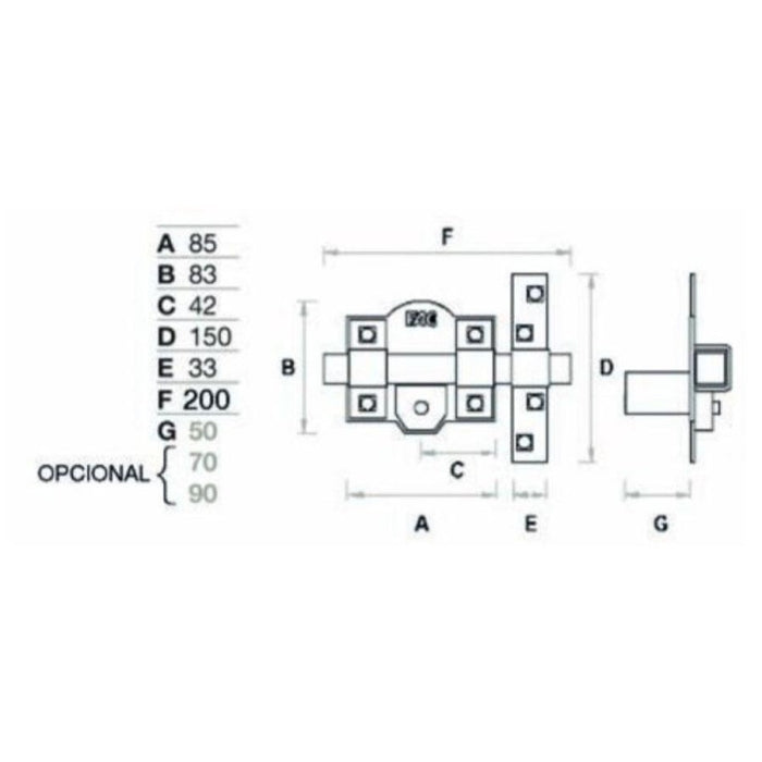 CERROJO FAC SEG 301 RP80 DORADO