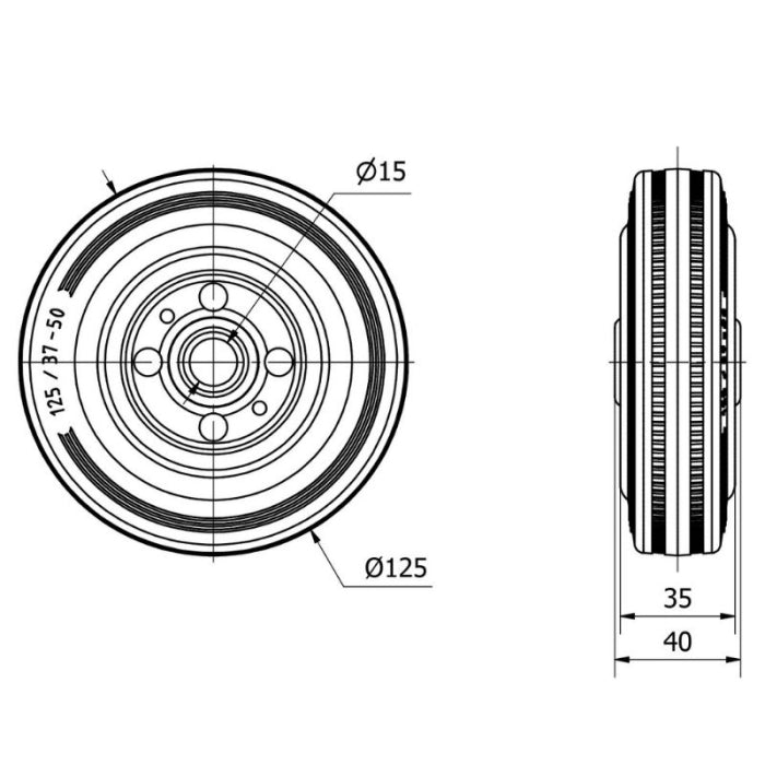 Aro Goma Negro 125mm 140Kg 4-0743 RUEDAS ALEX