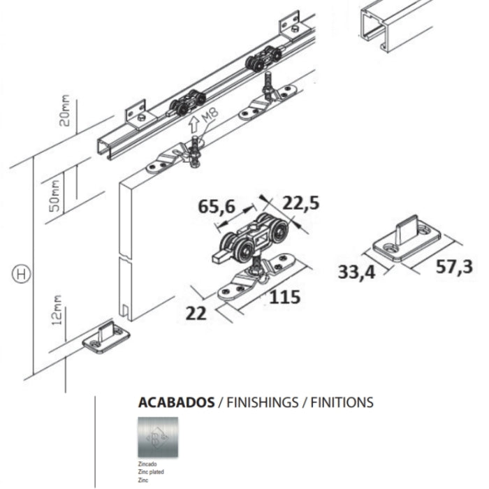 Juego de Poleas Kit 5000 80 Kg para Corredera BRASSOCHO