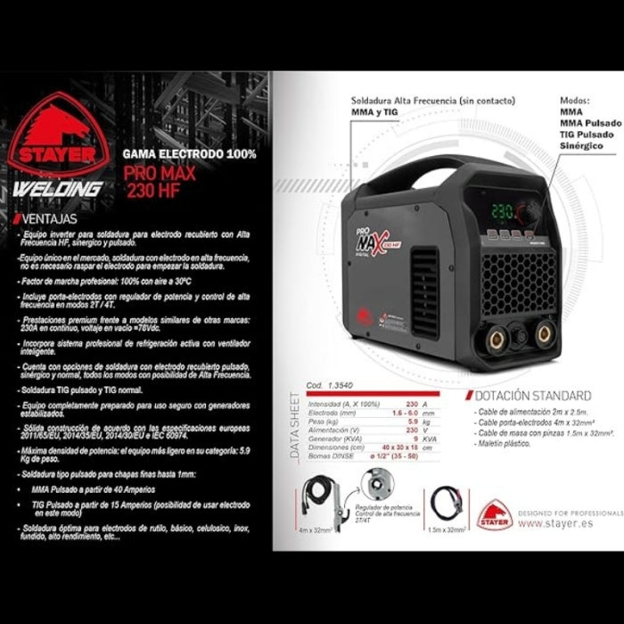 Equipo Soldadura MMA Alta Frecuencia Inverter 230A PRO MAX 230 HF K STAYER