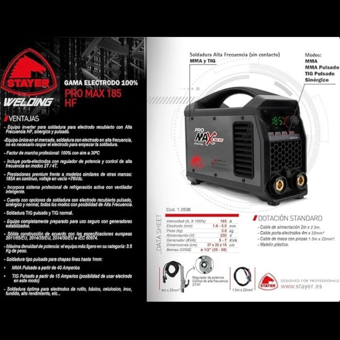 Equipo Soldadura MMA Inverter 185A PRO MAX 185 HF K STAYER