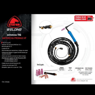 Antorcha Tig Para equipo Pro Max 230/185 4 Metros ref: 38.955 STAYER