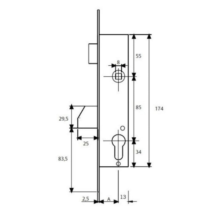 CERRADURA 2240/25/3NI TESA RESBALON+GANCHO (Sin cilindro)