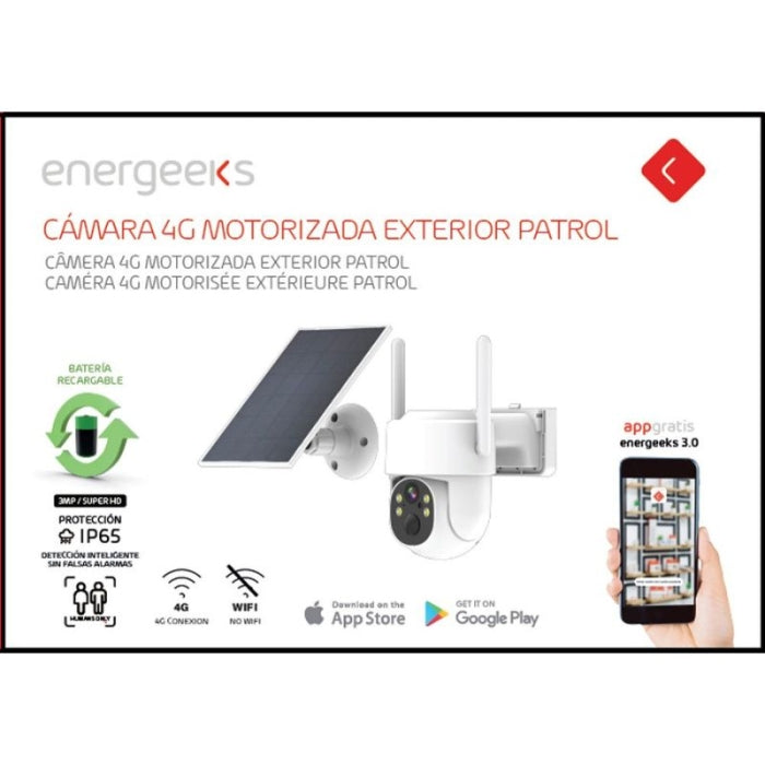 Camara Exterior Motorizada Panel Solar Patrol 4MP 4G IP65 EG-CIPEXT4G001 ENERGEEKS