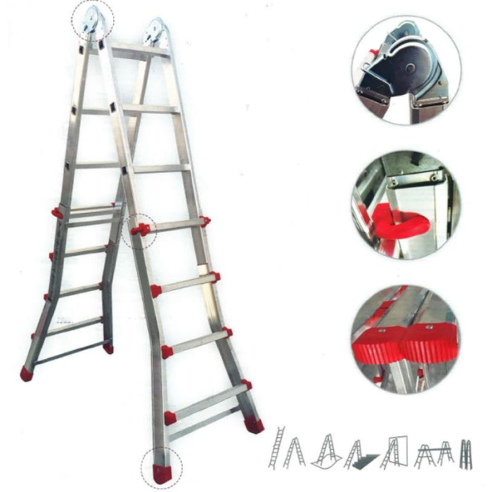Escalera Multiposicion Telescopica 6X4 Peldaños Aluminio FERROTECH