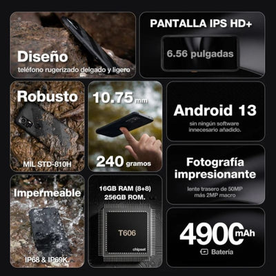 Movil Regurizado AGM H6 4G IP68 IP69K 8+8GB RAM + 256MB ROM 4900MAH