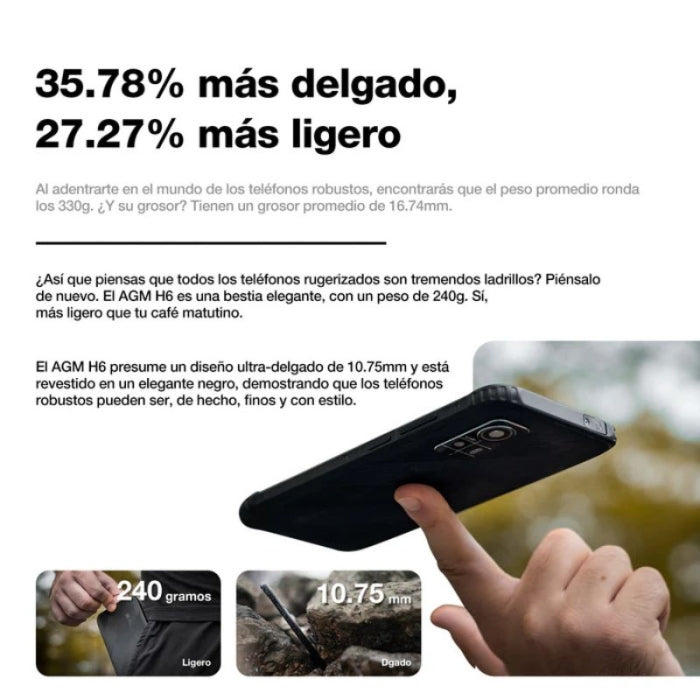 Movil Regurizado AGM H6 4G IP68 IP69K 8+8GB RAM + 256MB ROM 4900MAH