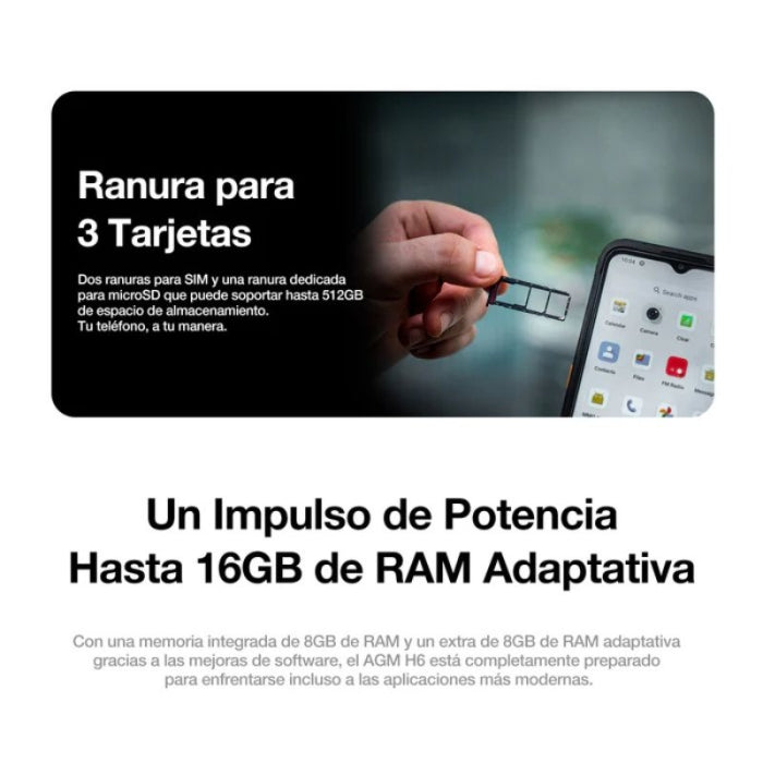 Movil Regurizado AGM H6 4G IP68 IP69K 8+8GB RAM + 256MB ROM 4900MAH