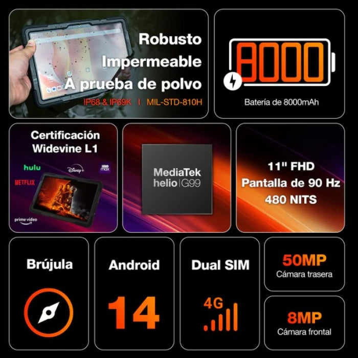 Tablet Regurizado AGM PAD P2 ACTIVE IP68 IP69K 8+8GB RAM + 256MB ROM 8000MAH
