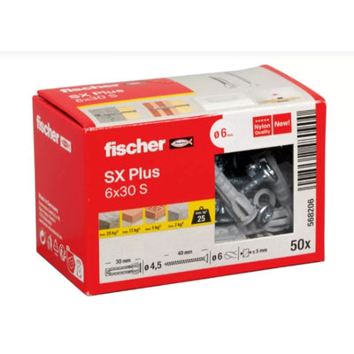 Tacos SX Plus 6x30 + TORNILLO 4.5X40 (50 CAJA) 568206 FISCHER