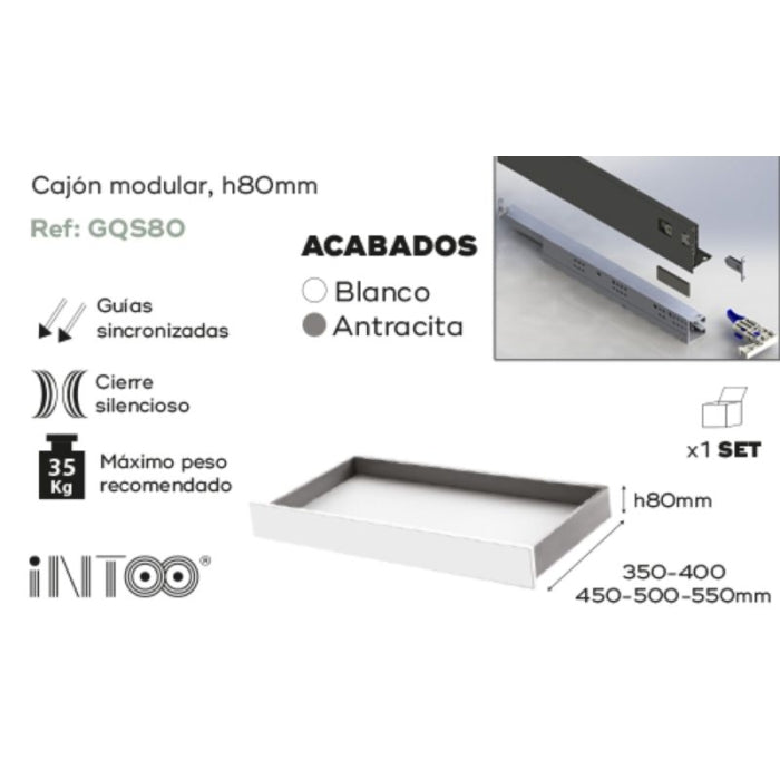 Set Cajon Modular SLIM H80 400mm. Antracita. 20155 Nobatech