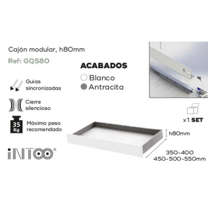 Set Cajón Modular SLIM H80 550mm. Blanco. 20664 Nobatech