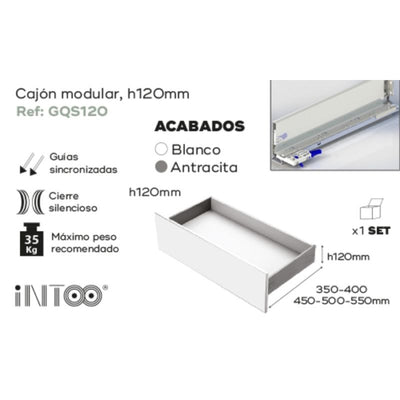 Set Cajón Modular SLIM H120 450mm. Blanco. 20669 Nobatech