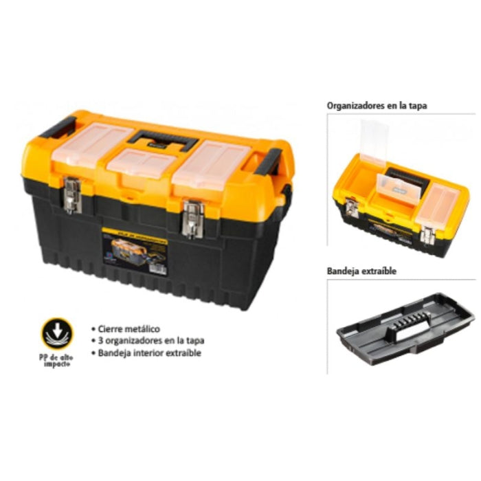 Caja De Herramientas Con Metálico Y Bandeja 486X267X242MM NEG-AMA 20081 FERROTECH