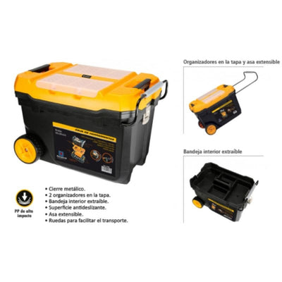 Caja De Herramientas Con Arcón Cierre Metal Asa Y Ruedras 595X380X420MM NEG-AMA 20085 FERROTECH